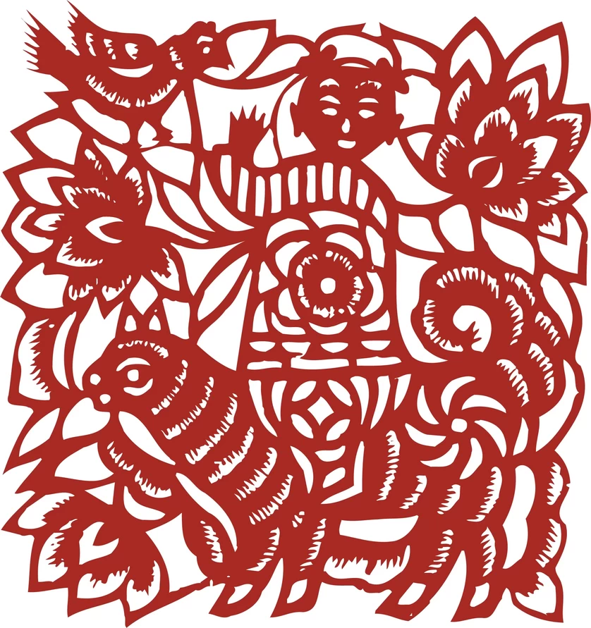 中国风中式传统喜庆民俗人物动物窗花剪纸插画边框AI矢量PNG素材【1625】
